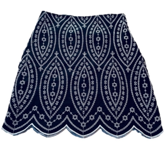 Loft Black Embroidered Scalloped Hem Skirt Whimsigoth Renaissance Gothic Cotton - Picture 1 of 5